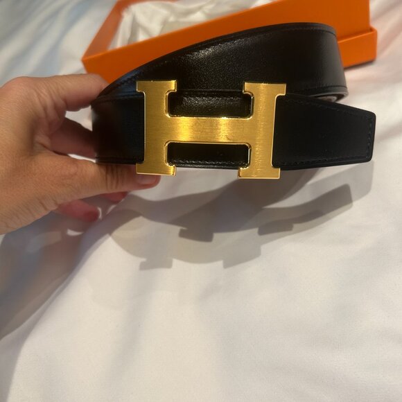 Authentic Hermes H Buckle Reversible Belt black/brown Size 80. 32mm - Picture 1 of 5